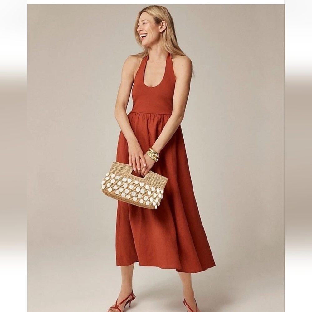 J. Crew Rust Backless Halter Midi Dress
